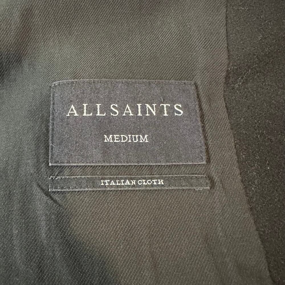 Allsaints Grace Coat Wool Ruffle Hem Long Overcoat Jacket, Black - Picture 12 of 16